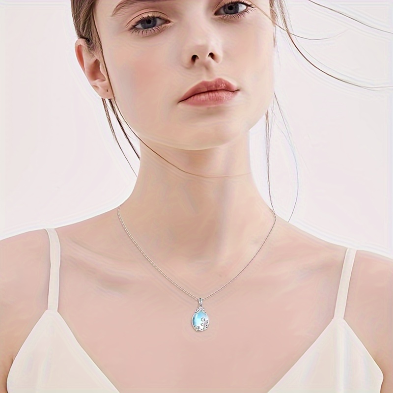 Image of 1 Silver Teardrop Pendant Necklace S925 Sterling Silver Women's Necklace Suitable For Daily Wear And As A Jewelry Gift, Hypoallergenic With 4.5g Weight