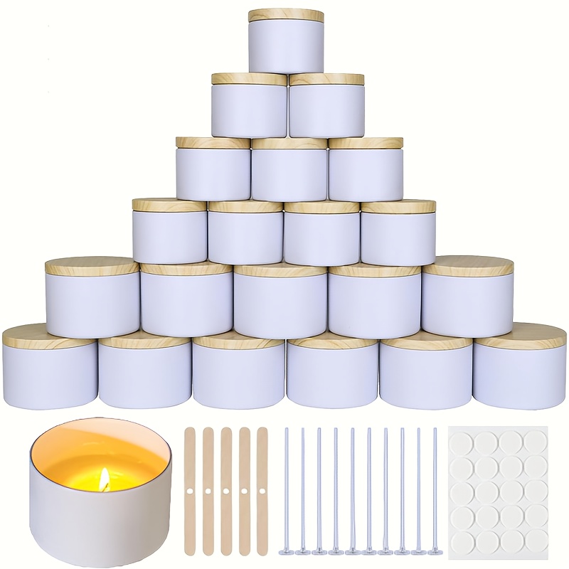 

Set Of 42pcs, Including 6 White Candle Tins And 4-ounce Black Matte Jars With Wooden , Candle Crafting, Complete With Wick Holders And Stickers For Diy Projects And Small Item Organization.