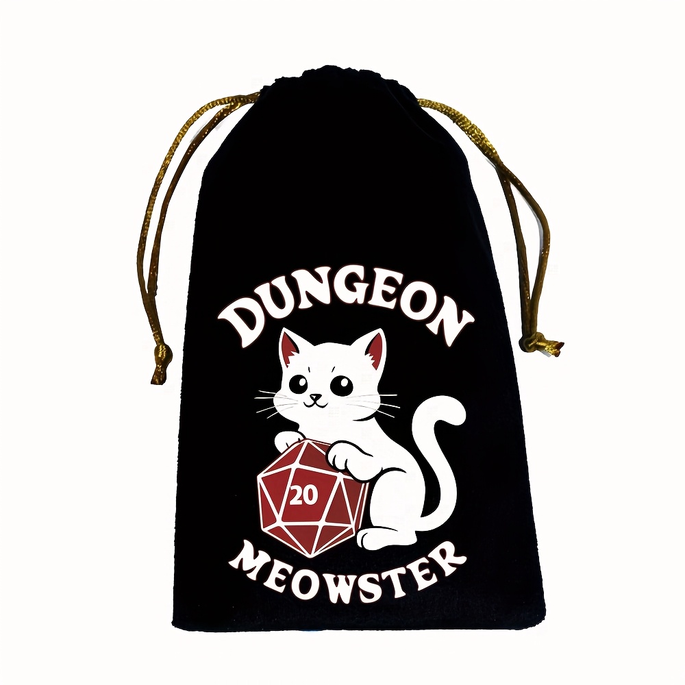 White Cat Play Dice Velvet Drawstring Pouch For Storing Cards Stones, And Other Small Items