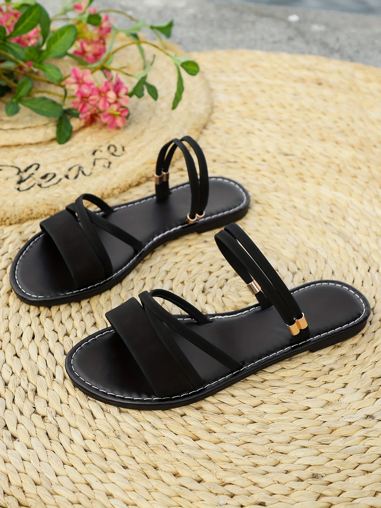 womens adjustable crisscross strap flat sandals open toe beach slippers with synthetic cover upper rubber sole for casual vacation summer comfortable breathable toe footwear crisscross sandals durable traction sole strappy sandals details 11