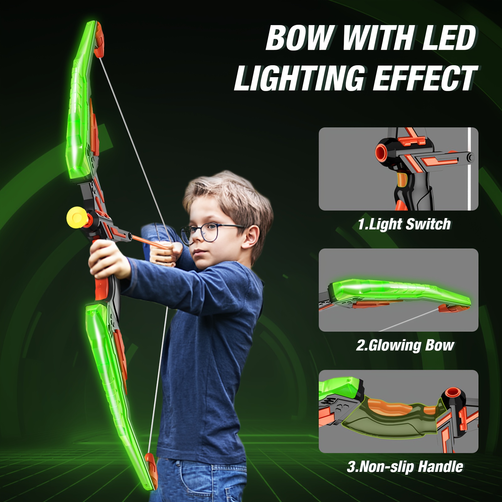 2 pack bow and arrow led luminous archery set indoor outdoor sports gift multiple for boys girls ages 3 12 christmas halloween thanksgiving gifts Product details 3
