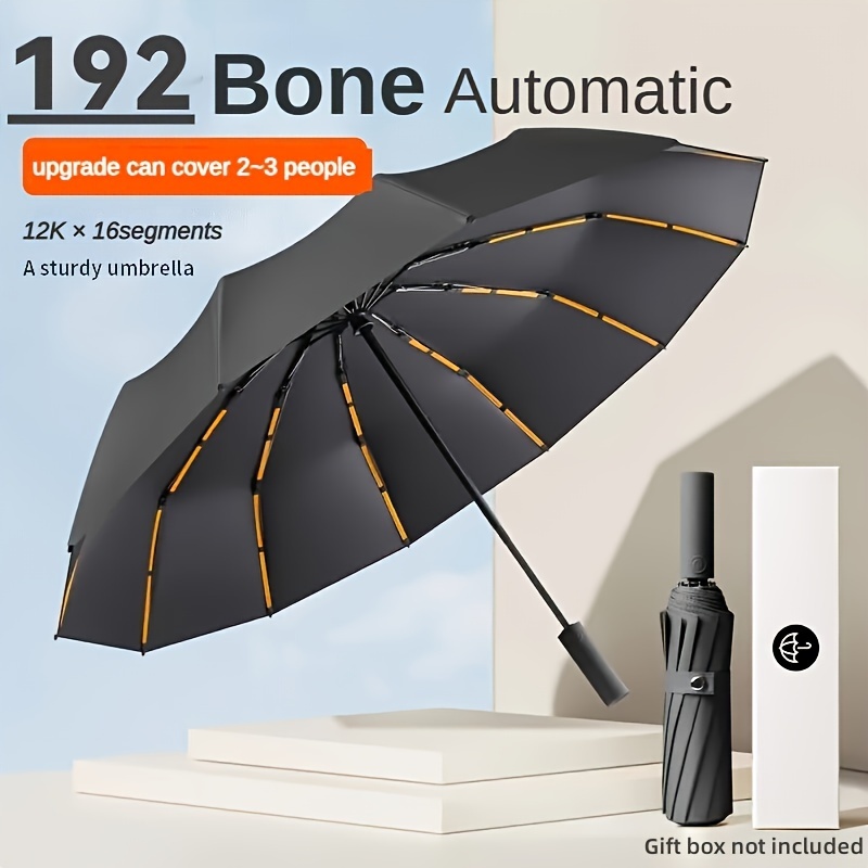 

Large Automatic Umbrella With 192 Ribs, Upf50+ Sun And Rain Protection, Wind-resistant Business Umbrella For 2-3 People, Sturdy Construction, Mature Basic Style