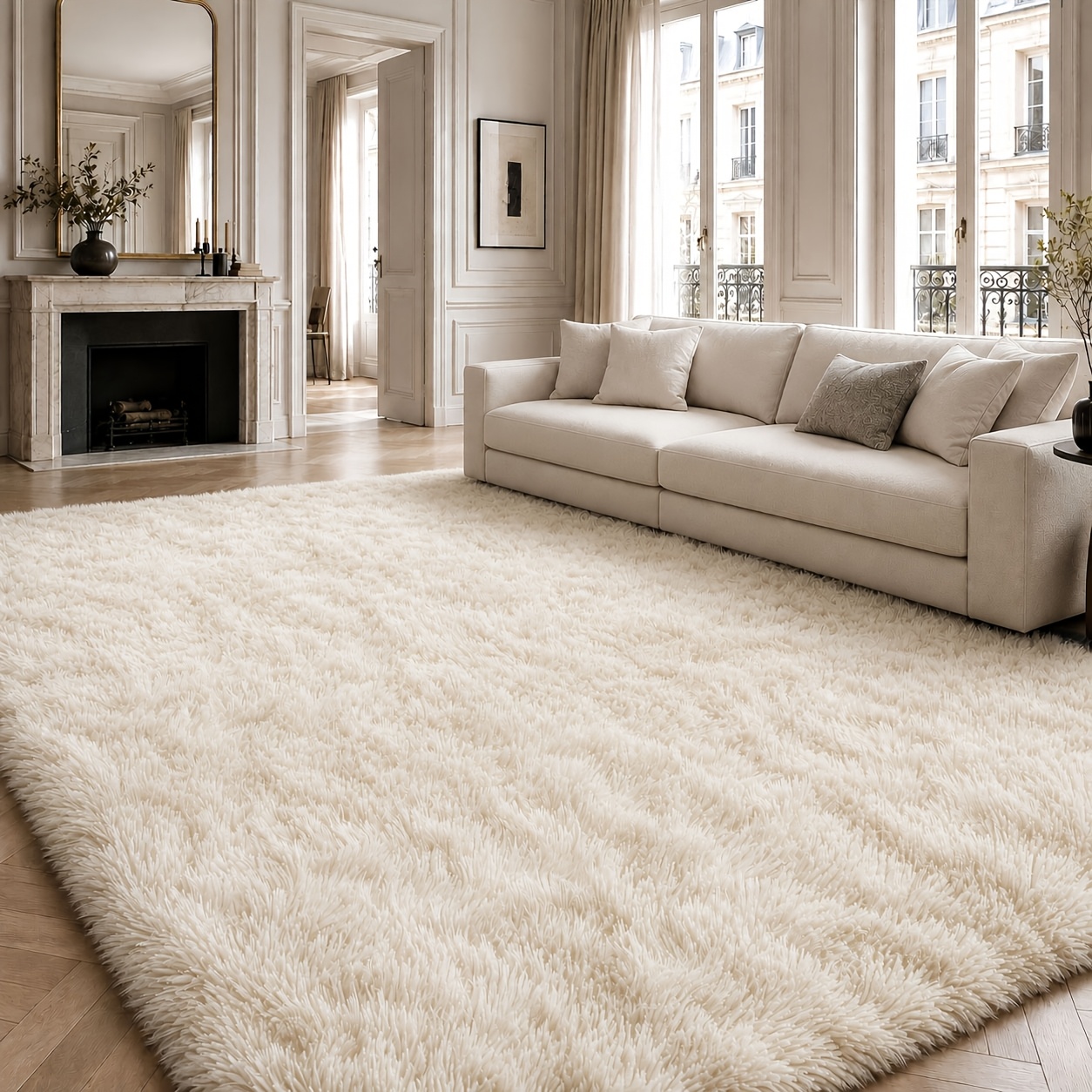 Modern High Pile Shag Rug Suitable For Living Room, Bedroom & Office - Grey Carpet, Machine Washable Non-slip With Jute Backing, Soft Covering For Spaces (160x230cm)