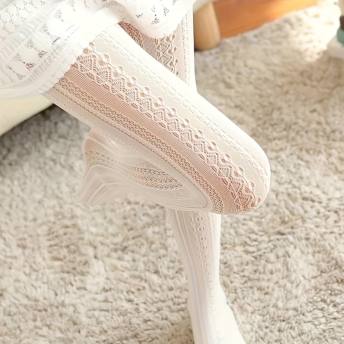 

1 Size Lace Pattern High-waist Tights, Polyester Knit Fabric Pantyhose, 88% Polyester 12% Elastane, Solid Color, With Hand Wash/