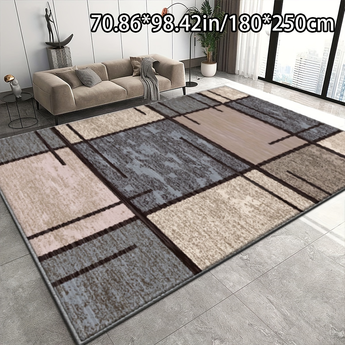 TEMU Soft Fluffy Velvet   Dotted Plastic Bottom, Soft Homedecor Geometric Art Pattern Versatile Decoration Style Living Room Carpet Sofa Cushion Door