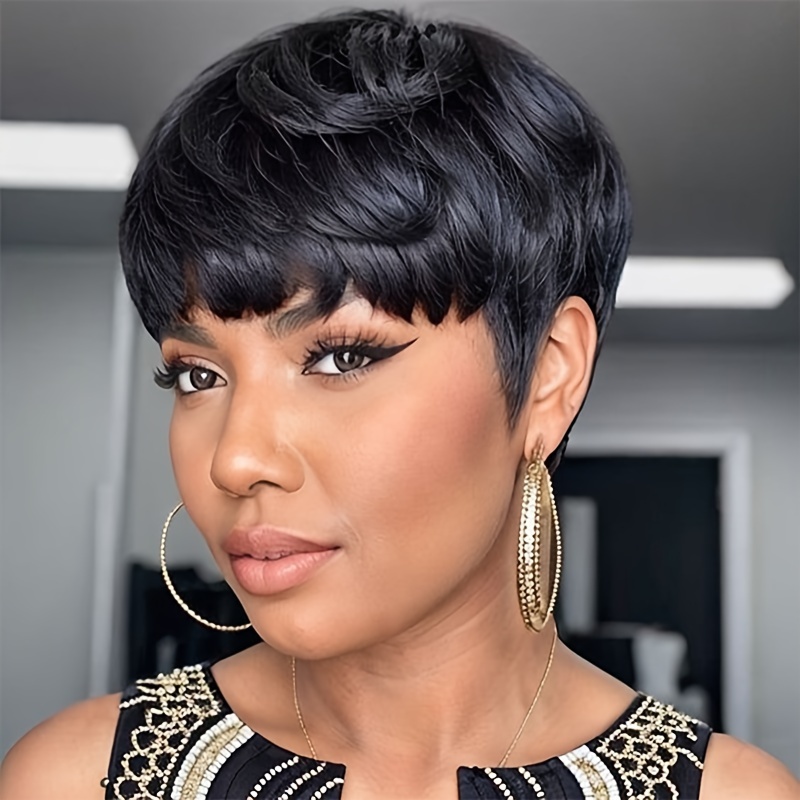 

Ready To Go Short Wigs Human Hair Pixie Cut Wig Human Hair Short Human Hair Wigs For Women Glueless Short Black Natural Hair Pixie Wigs With Neat Bangs Cute Cut Pixie Wig