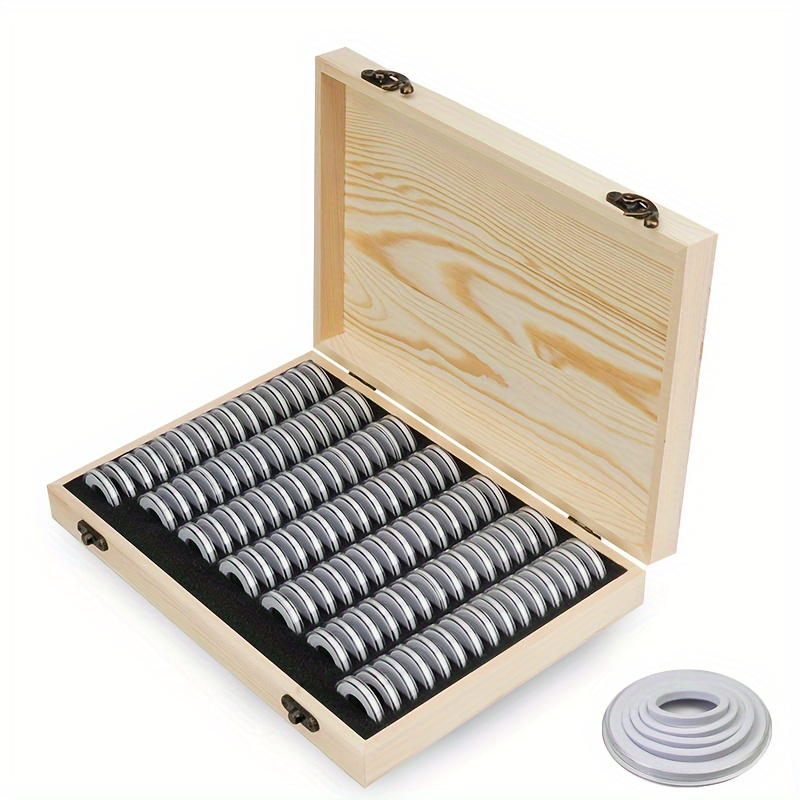 

100pcs Coin Capsules+ 1pc Wooden Display Storage Box Case Holder Coins Collectible Christmas Gift