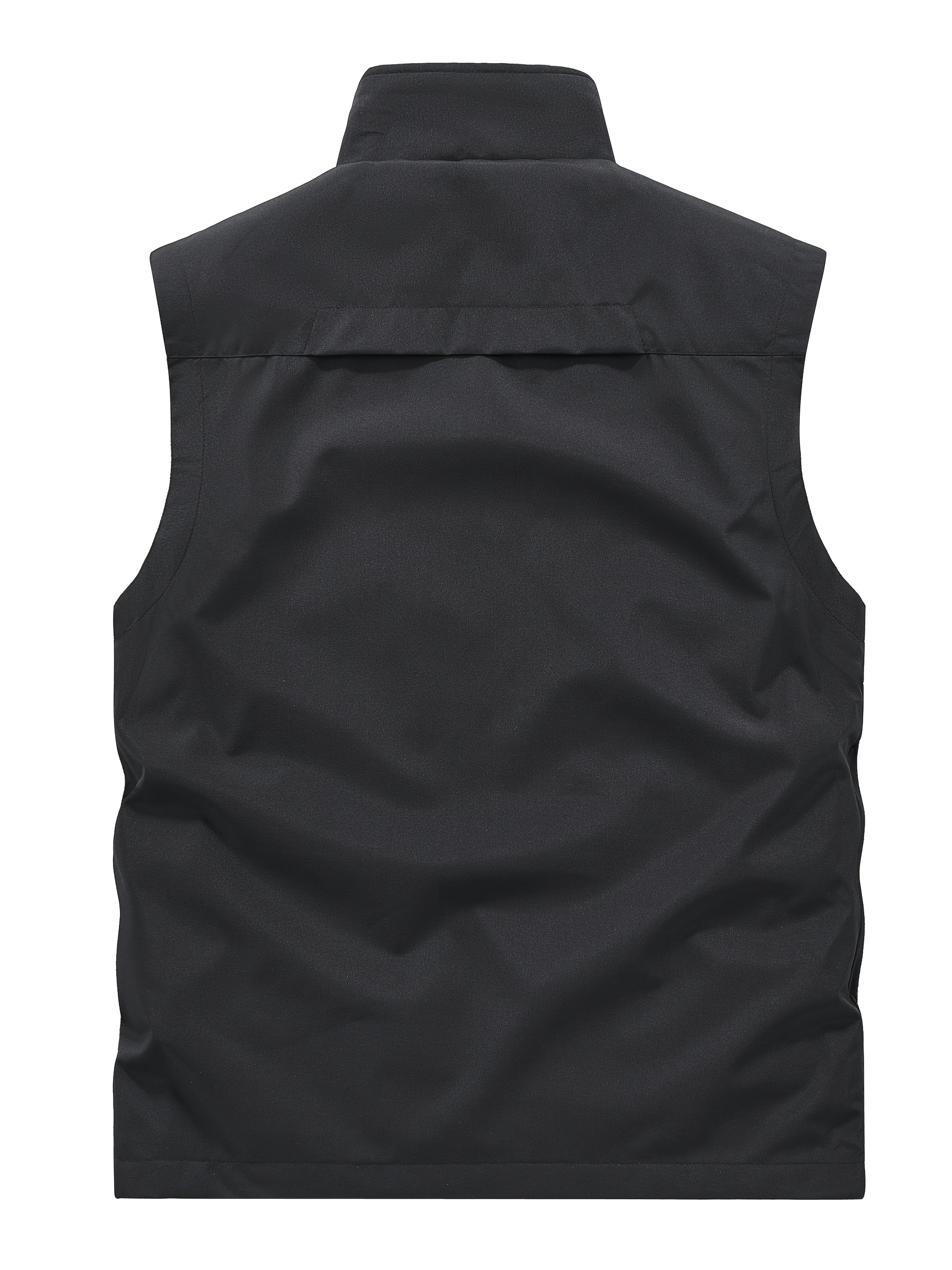 mens multi pocket cargo vest versatile windproof sleeveless jacket with large pockets for outdoor photography and casual wear polyester loose fit high neck solid color   vest functional outdoor apparel durable fabric vest