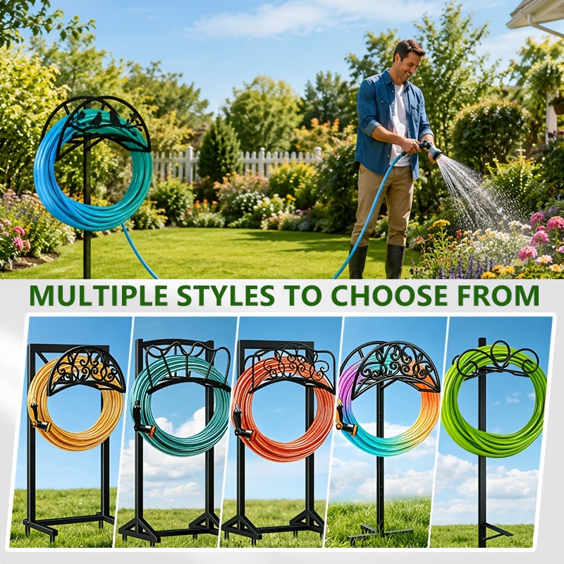[Heavy-Duty Hose Holder] Heavy-Duty Metal Garden Hose Holder, Outdoor Freestanding Garden Hose Reel Hose Stand, Detachable Garden Hose Organizer Holds 150ft Hose, Rust-Resistant Design With Spikes For Enhanced Stability, Perfect For Outdoor Lawn And Patio Beds
