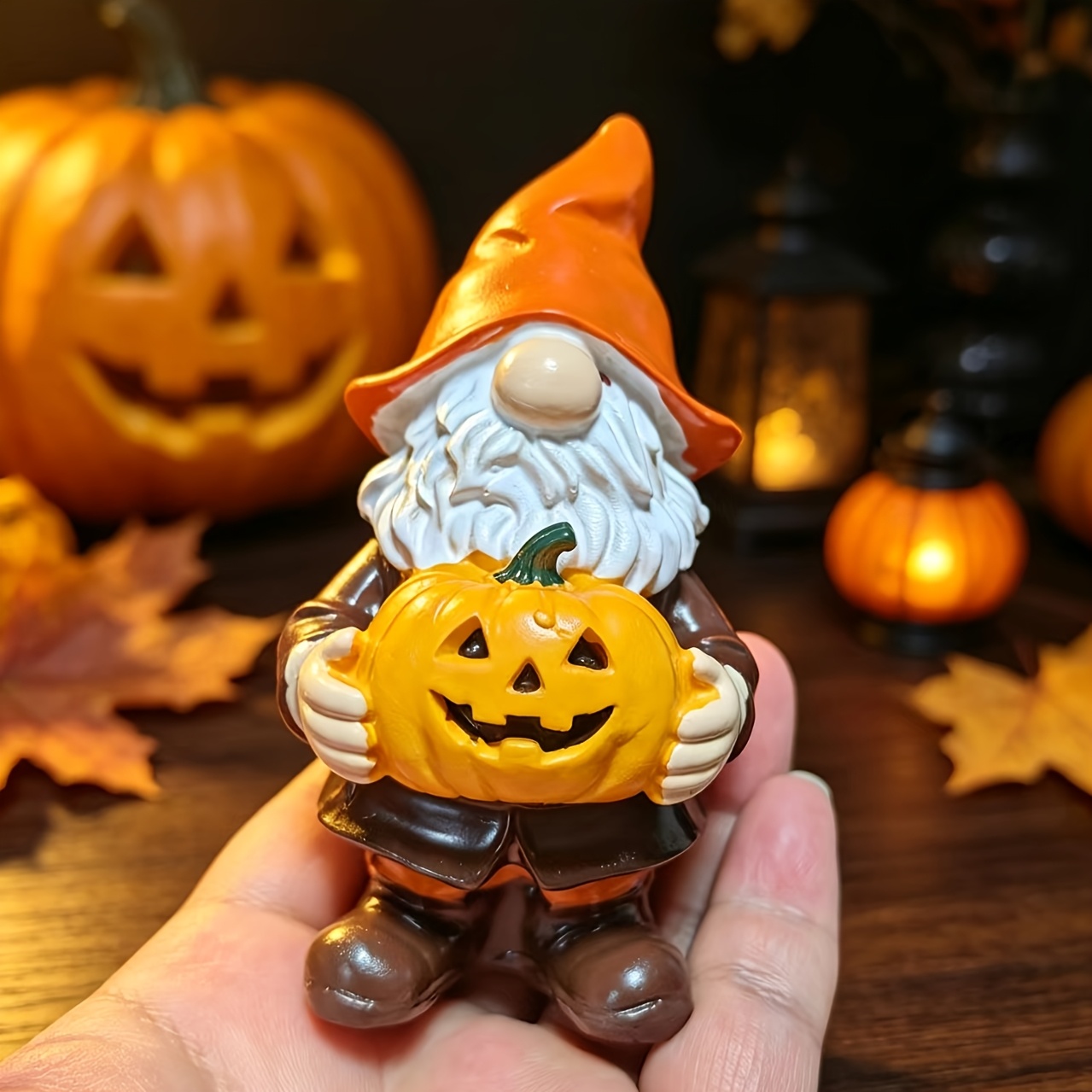 TEMU A Pumpkin-hugging Gnome Resin Figurine, Thanksgiving Pumpkin Maple Leaf Dwarf Statue, Halloween Autumn Home Collection-grade Desktop Decorative