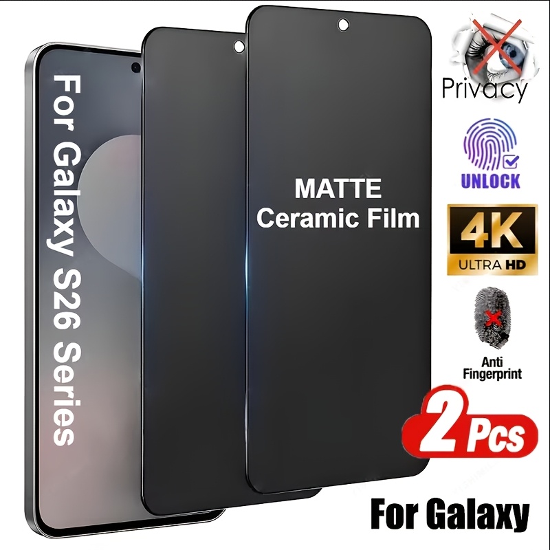 TEMU 2-pack Frosted Privacy Ceramic Screen Protector, Suitable For Galaxy S26/s25/s24/s23/s22/s21 Plus/edge/, Offers Hd , Bubble-free Installation,