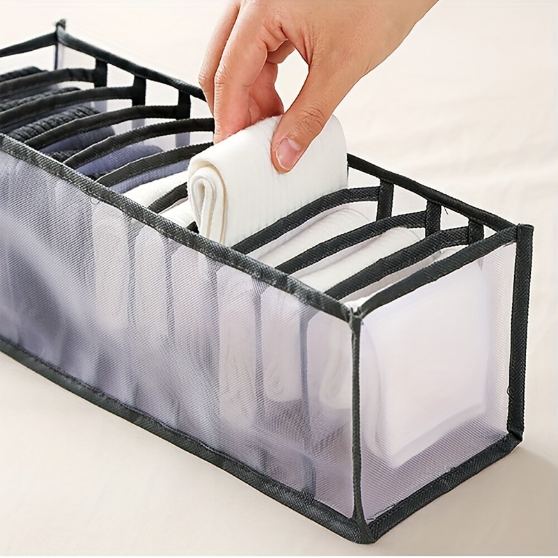 3 pack nylon mesh drawer organizer set 6 7 11 grids foldable underwear sock bra storage boxes brushed finish insert mount wardrobe closet   bins details 1