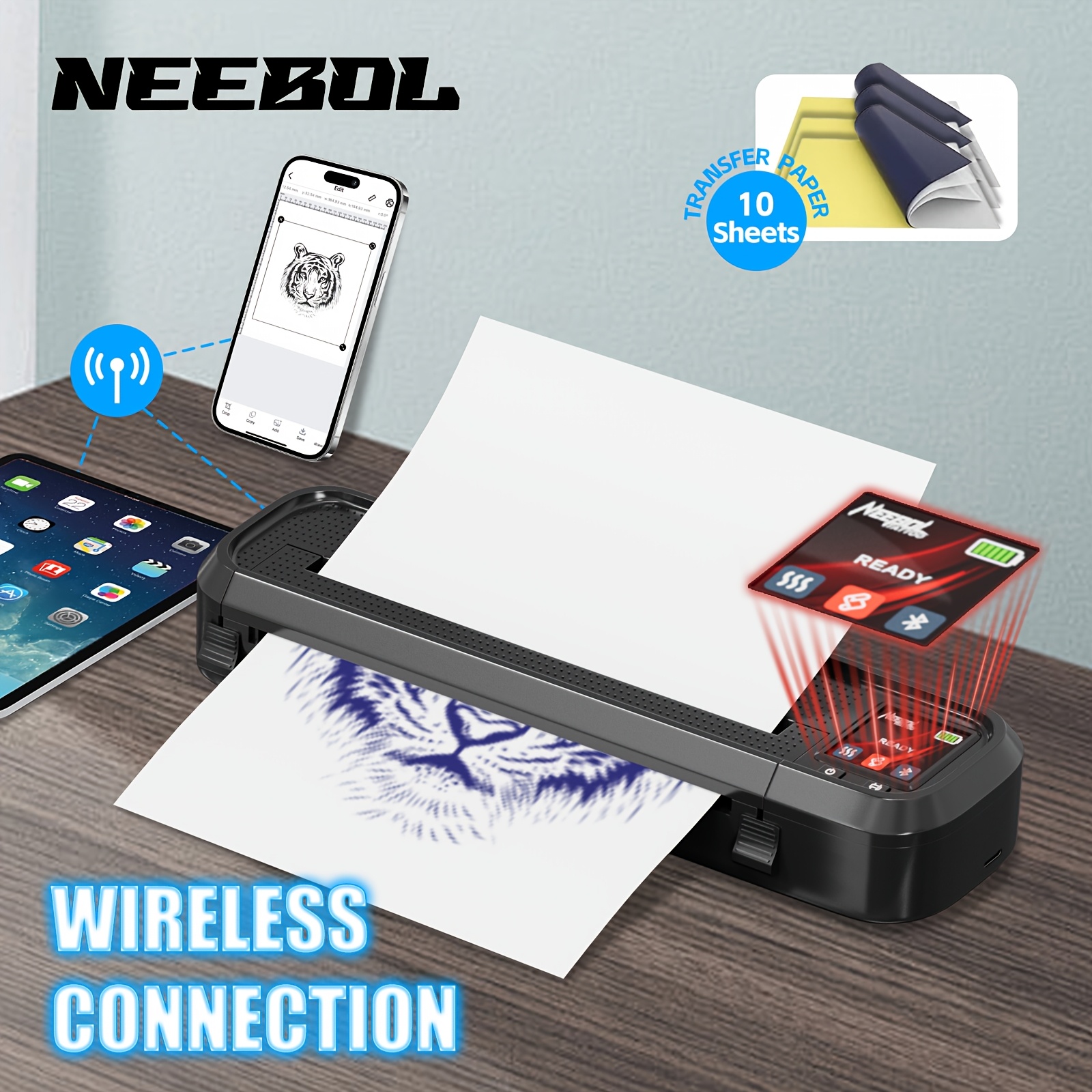 thermal portable tattoo printer with color screen wireless transfer stencil printer mini tattoo printer   inkless copier machine for   and beginners display screen 10pcs free a4 transfer paper compatible with smartphone c