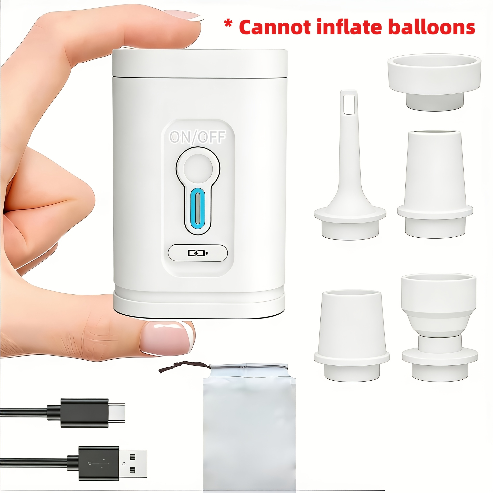 TEMU Rechargeable Portable Electric Air Pump 1200mah Lithium Battery 3500pa High Pressure Suction Type-c Fast Charging Quick Inflation And Deflation