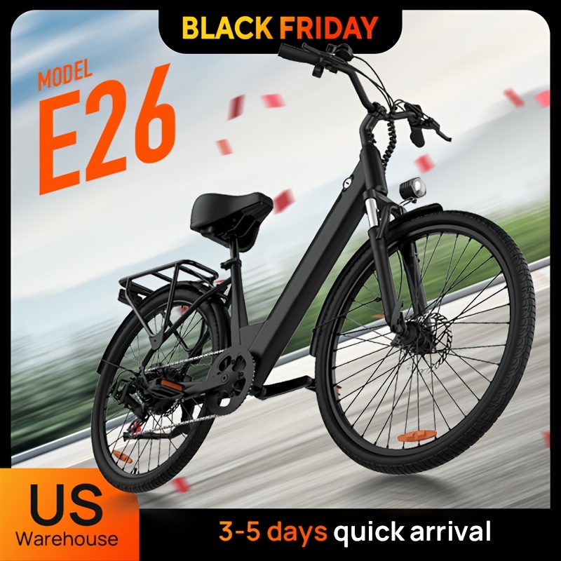 TEMU Urlife E26 745w Electric Bike For Adults, 26" Commuter Ebike With 48v 10.4ah Removable Battery, 40-60 Miles Range, Dual Shock Absorbers, Perfect For City Commuting & Outdoor Adventure White