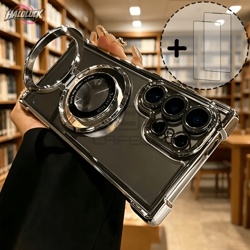 Phone Case - Phone Case: Magnetic Acrylic Case With Stand For S26/s25/s24/s23/s22 Ultra/plus, Wireless Charging, Drop-proof Durable Cover, Includes 2x Tempered Glass Protectors