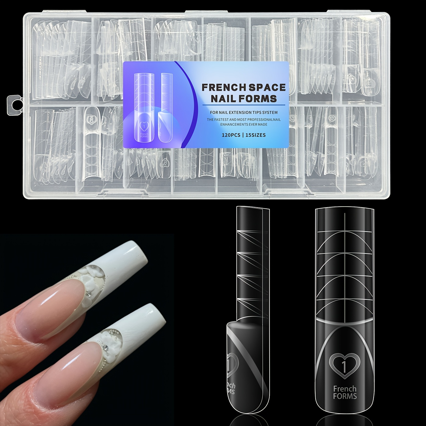 120pcs Space Nail Molds - Reusable Square Acrylic Nail Molds With Lines, 15 Different Sizes - 3d , Suitable For Salons And Home Diy