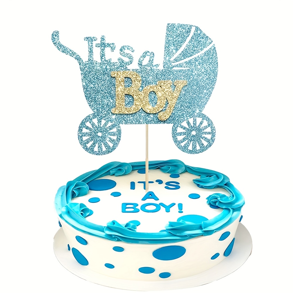 1pc Blue Glitter Cake Topper Gender Reveal Cake Decoration Pick For Gender Reveal Birthday Party Cake Decorations Supplies