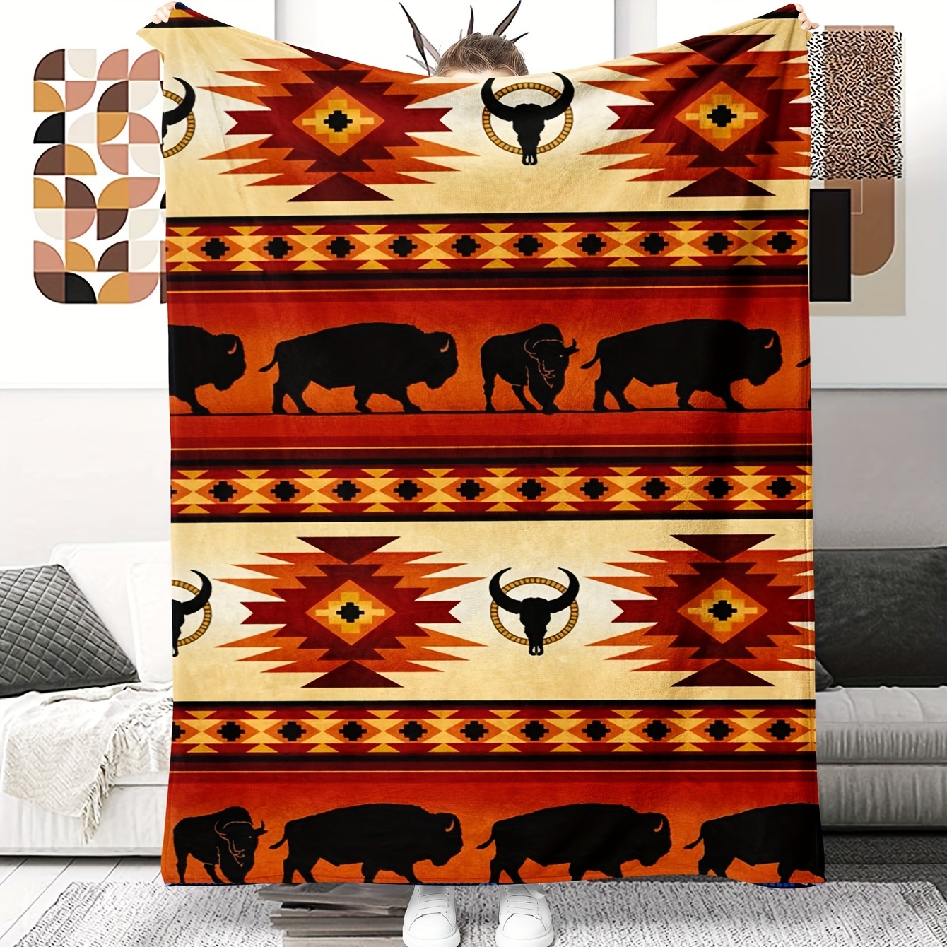 

Couverture à Imprimé Cowboy de Style Bohémien - Douce, Réversible en Polyester pour Toutes les