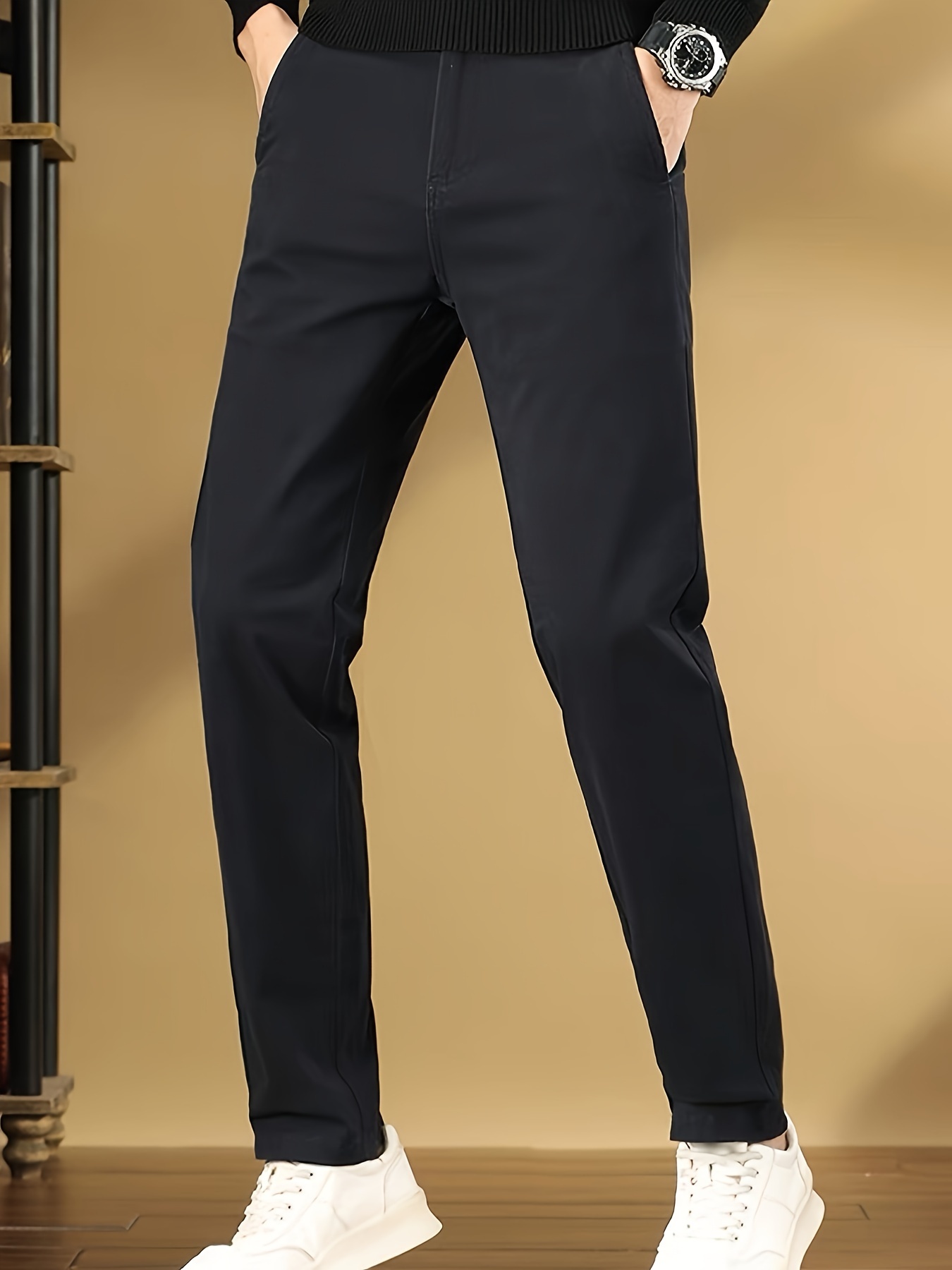 Pantalones Largos Moda Hombres Tela Suave Bolsillos - Temu