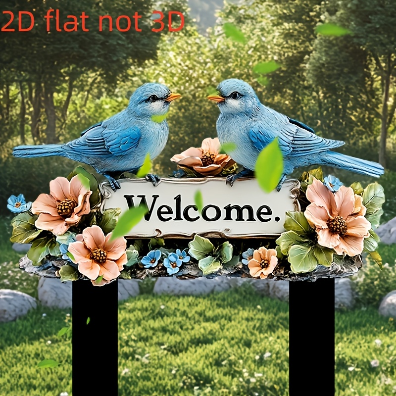 

2d Flat 2d Bohemian Bluebird Sign - Acrylic Ground Plant Plug, Lawn & Garden Decor, Perfect Christmas Gift