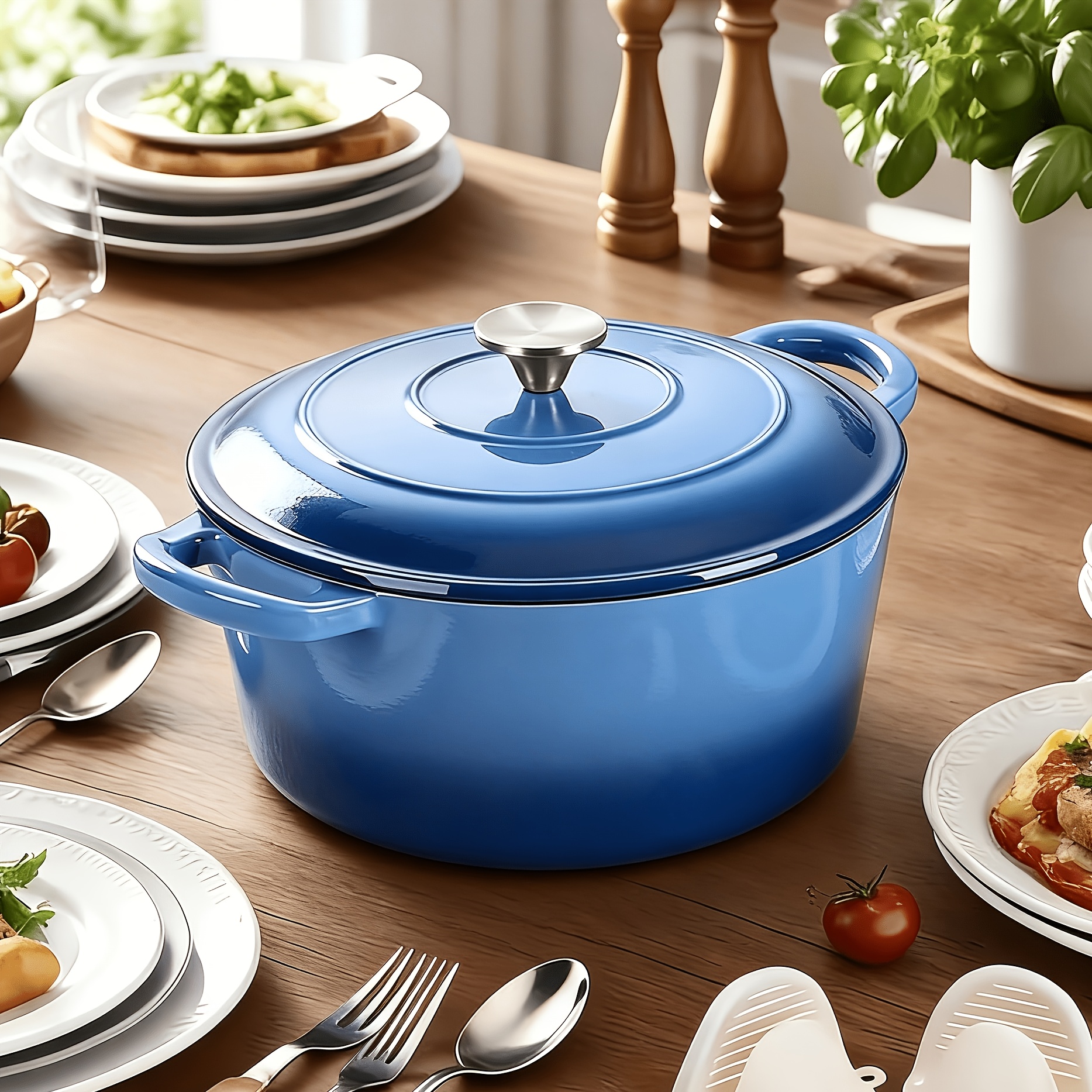Image of 5qt Enameled Cast Iron Dutch Oven With Lid, Heavy-duty Cookware For Bread Baking, Braising, & Roasting, Induction & All Stovetops Safe, Easy To Clean