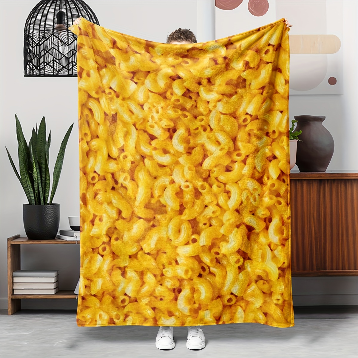 

Cozy Cartoon & Cheese Flannel Throw Blanket - Soft, Warm, And Allergy-friendly For Couch, Bed, Sofa, Chair - Yellow Printed Fleece