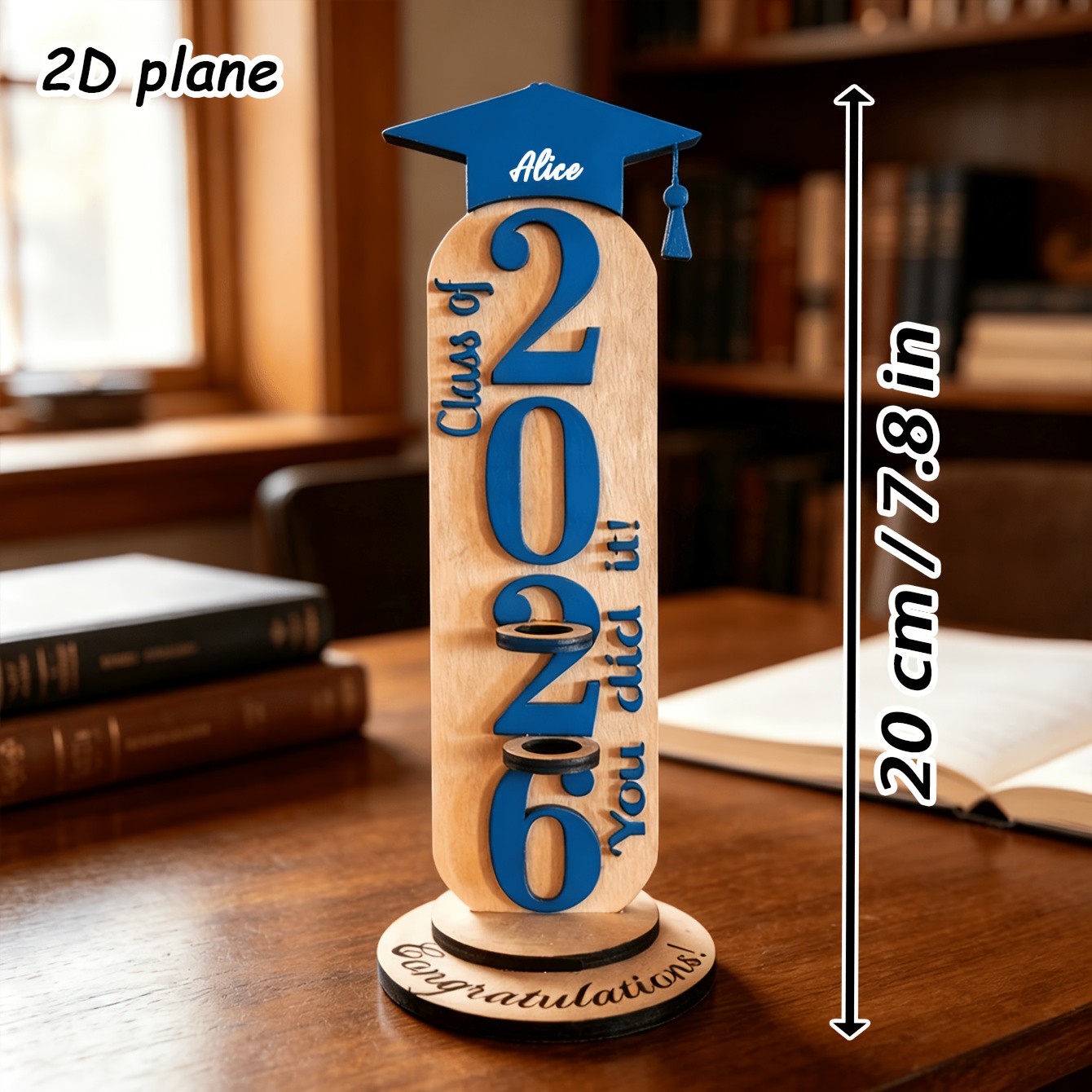 TEMU 1pc Personalized Wooden Engraved Pen Holder With Graduation Theme, A Unique Desk Decoration Featuring A Student Cap, A Graduation Season Gift, A