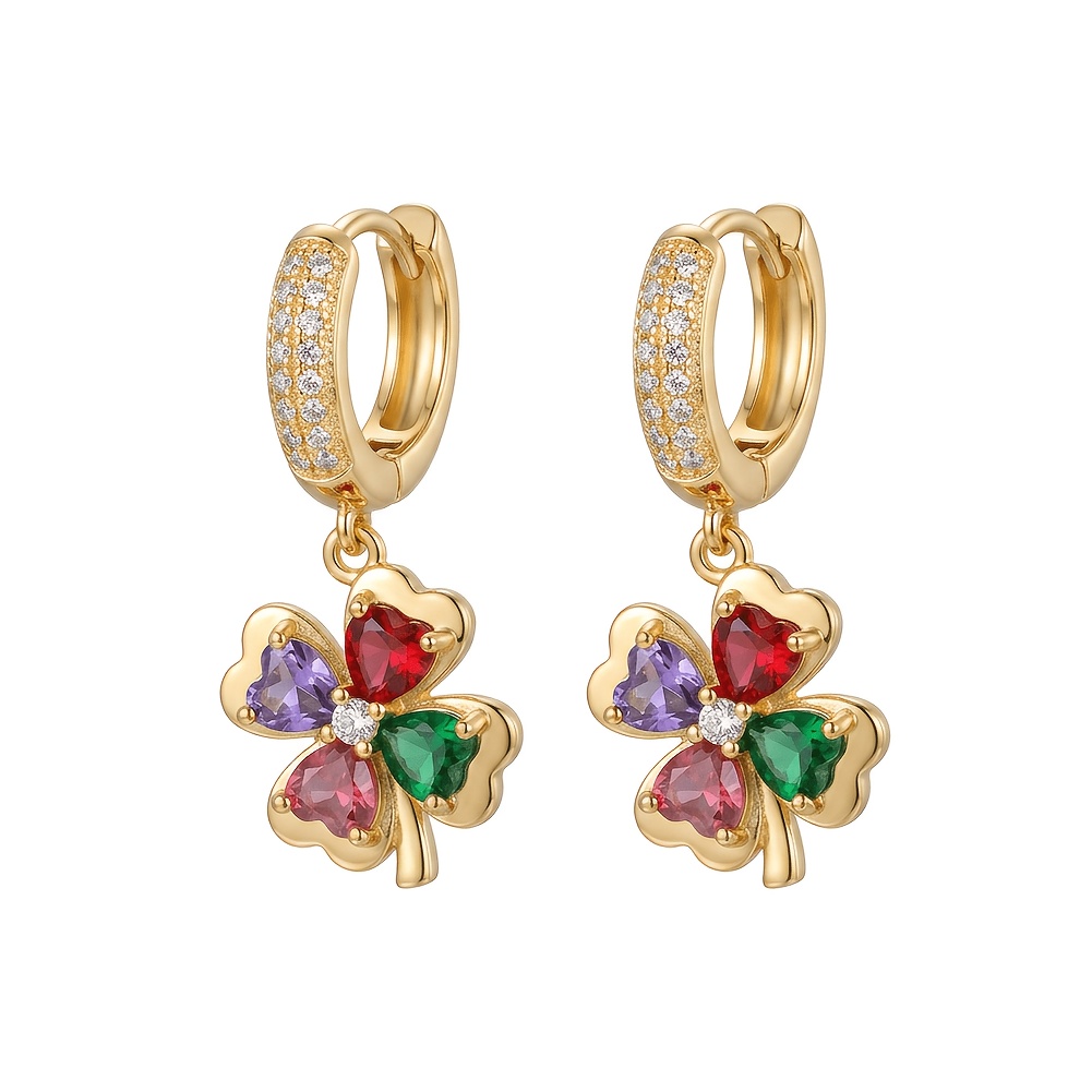 TEMU A Pair Of Clover Shaped Earrings In Multiple Colors, Featuring A Casual With Copper Inlay And Synthetic Synthetic Cubic Zirconiaia. Suitable For