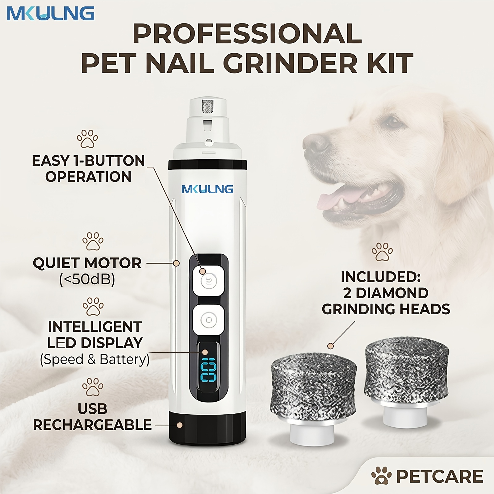 TEMU Mkulng Electric Powerful Three- Nail Grinder, Nail Clippers With Light, Painless Care Trimming Tool, Suitable For Small, Medium, Large Dogs And
