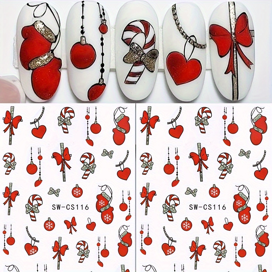 

2pcs Christmas Nail Art Stickers - Sparkling Cartoon Designs With Santa, Snowflakes & Gifts - Self-adhesive, Disposable Decals For