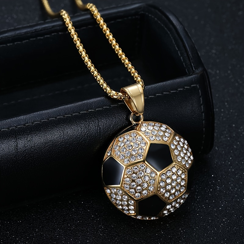 

Fashionable Gold-plated Football Pendant Necklace With Crystal Accents - Soccer Enthusiasts