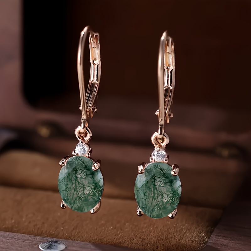 S925 Silvery Water Grass Agate Pendant Earrings