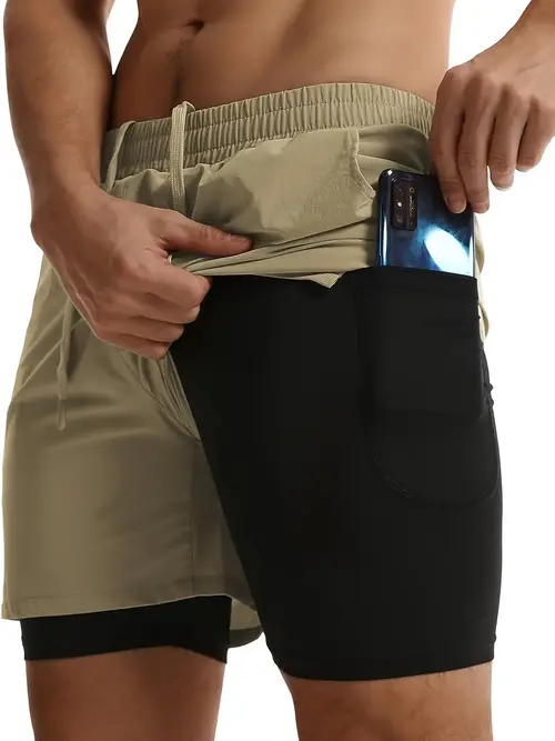 mens athletic shorts 2 in 1 gym workout running shorts