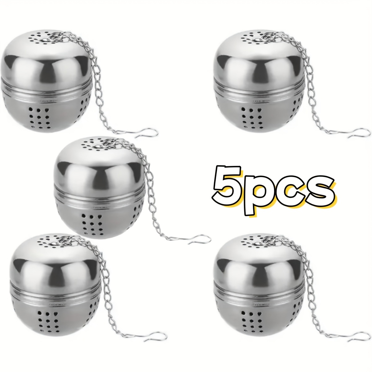 TEMU Set da 5 filtranti riutilizzabili in acciaio inossidabile per t癡 con catena - Sacchetti porta erbe e spezie in acciaio inossidabile, adatti per