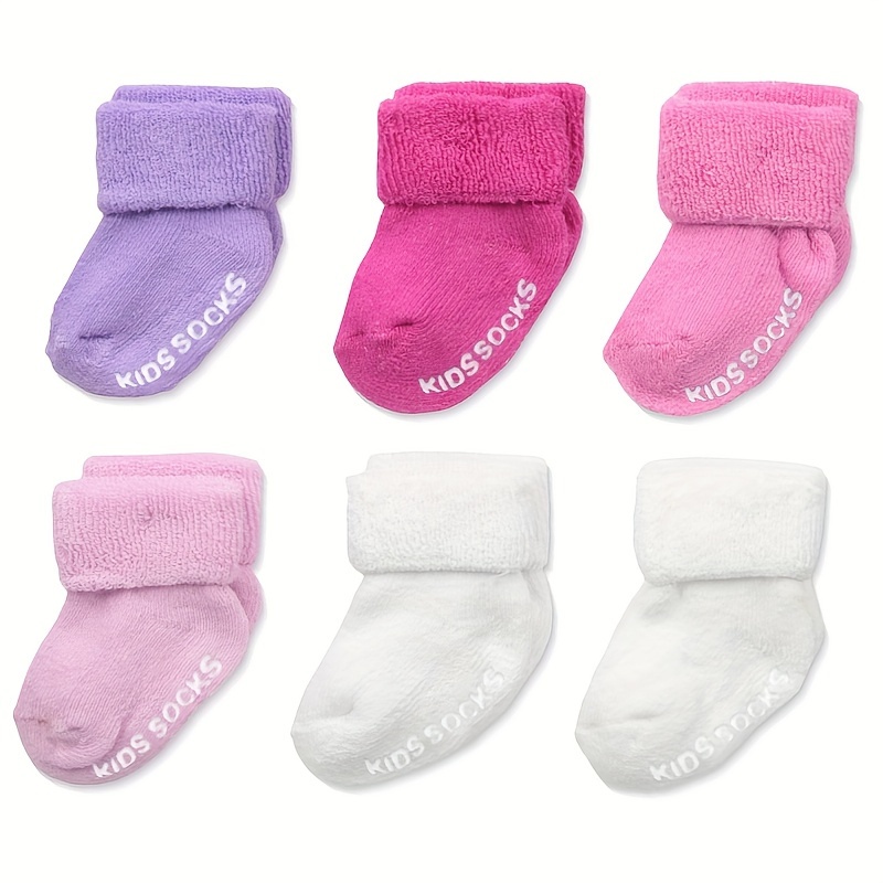 Image of 6-pair Multi-style Socks For Infants And Children With Anti-slip Sole And Warm Thick Winter Baby Girls Newborn Socks