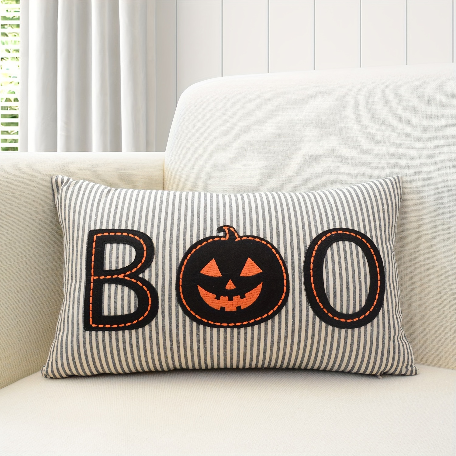 

Halloween-themed Embroidered Letter Throw Pillow Cover, Machine Washable Polyester, Zip Closure - Perfect For Home Decor