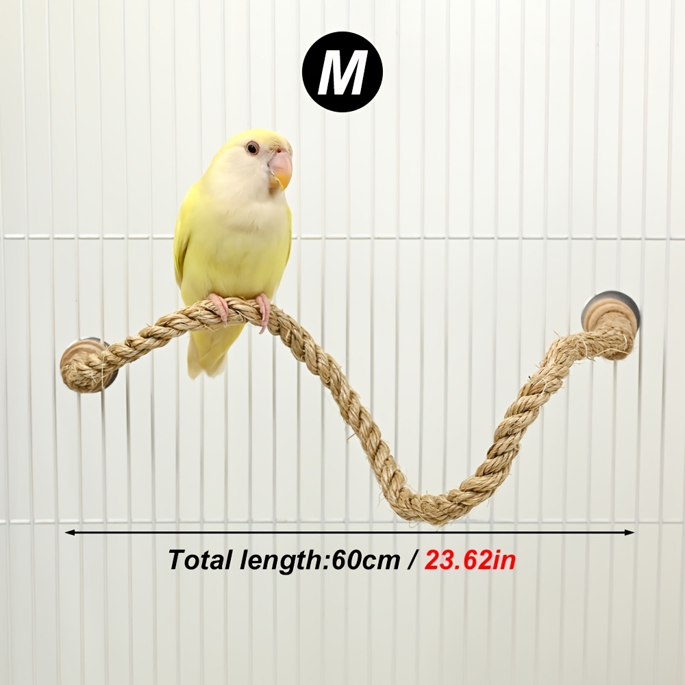 Image of Curved Parrot Climbing Rope - Chew-resistant And Durable Bird Perch, For Shaping, Fits Most Bird Cages, Includes A Interactive Toy. Suitable For Cockatiels, Lovebirds, And Small Parrots
