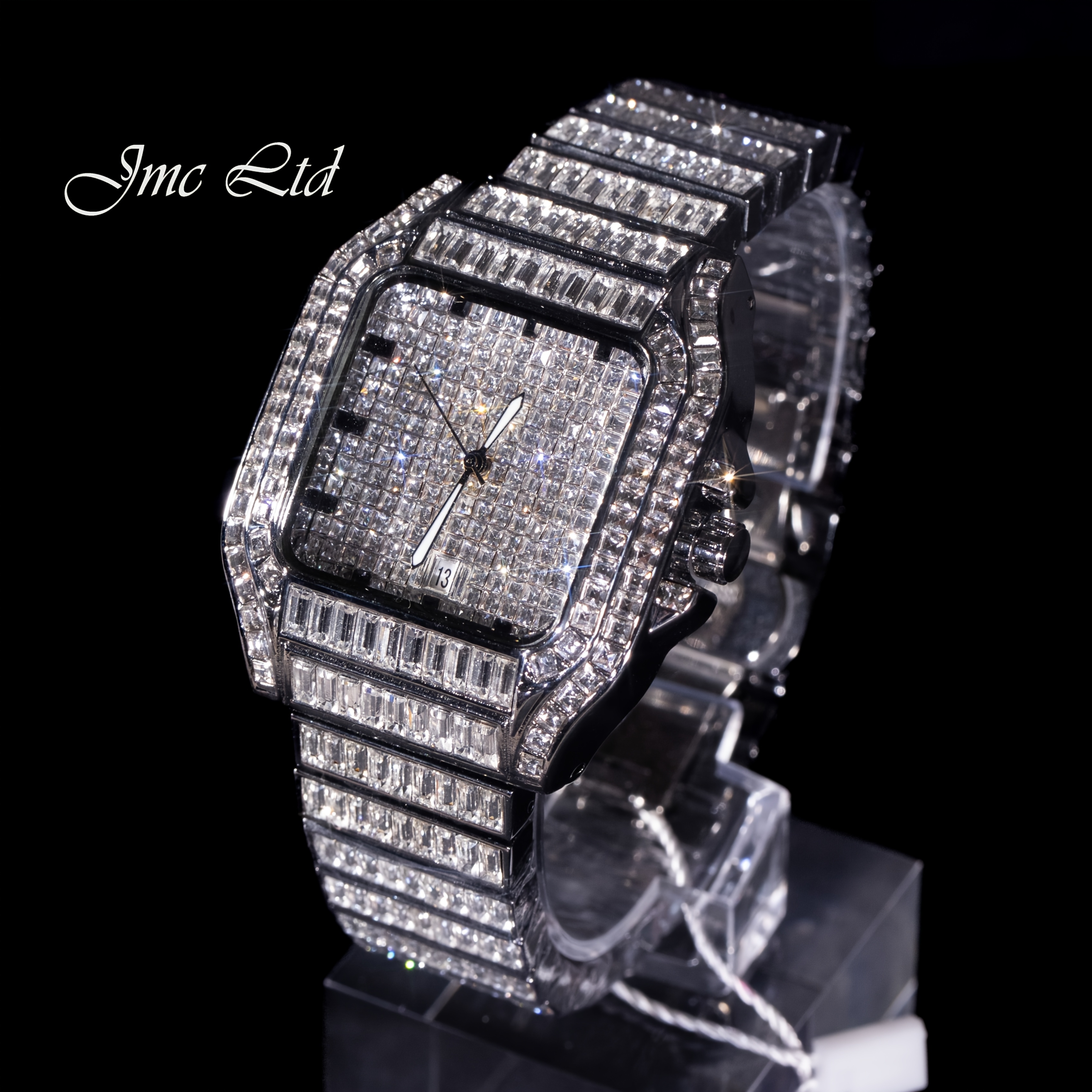 Luxury Hip Hop Square Watch Full Rhinestone Stage Performance Wristwatch, Geometric Glow-in-the-Dark Dress Watch for Christmas Thanksgiving Valentine's Gifts