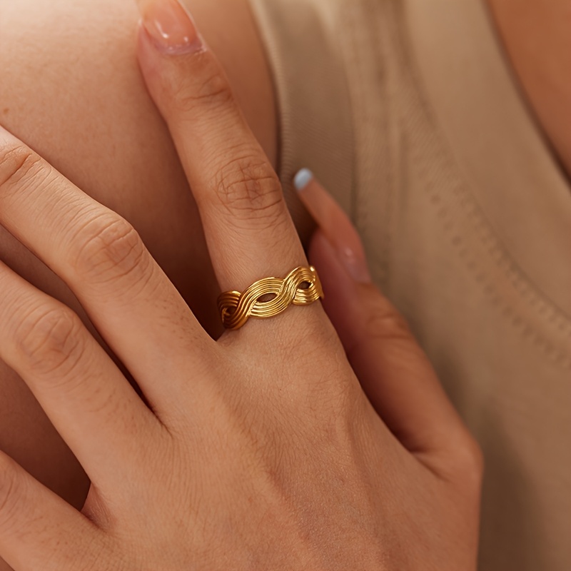 Women's Minimalist Stainless Steel Open Ring, Flat Braid Style