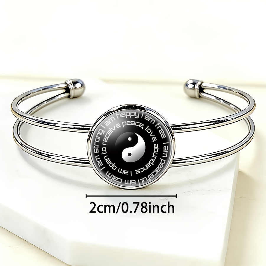Women's Adjustable Open Bangle with Tai Chi Symbol