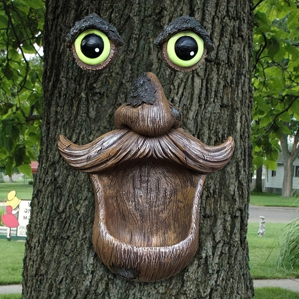 Image of 1pc Tree Face Bird Feeder, With Glowing The Dark, Outdoor Whimsical Garden Decor And Feeder Yard Art