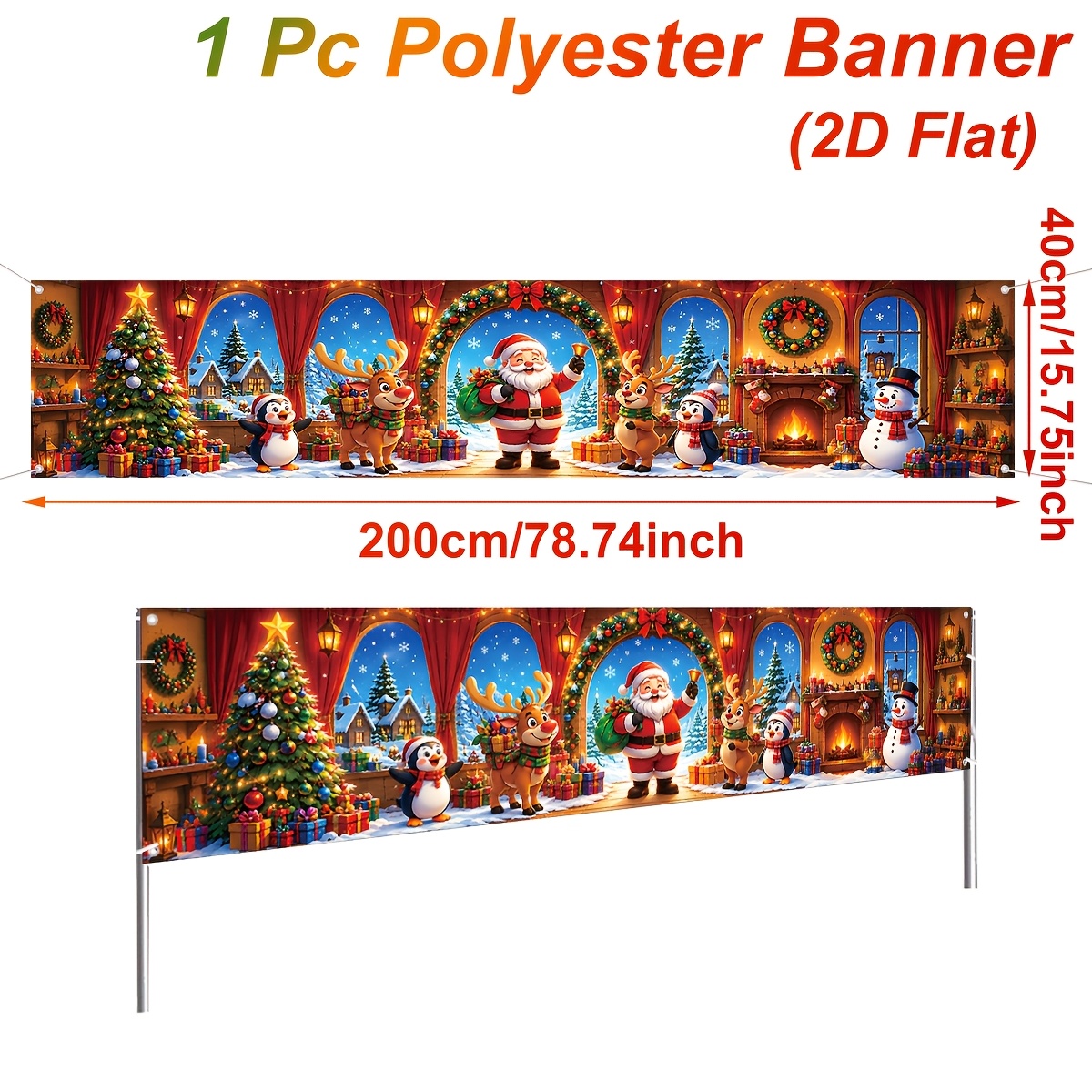 TEMU Pancarta navideña 2D, 1 pieza, multicolor, adecuada para decoraciones de de Navidad con patrones de Papá Noel, , reno, árbol de Navidad, y