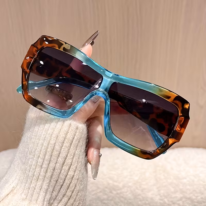 new fashionable unisex color block minimalist large frame integrated glasses wide leg round face versatile eyewear tortoiseshell 10
