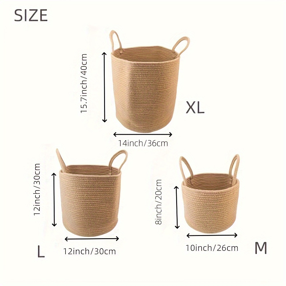 TEMU 3pcs Jute Laundry Basket, Woven Laundry Hamper, Storage Of Dirty Clothes, Blankets In Bathroom, Living Room