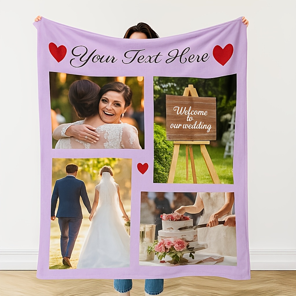 Personalized Flannel Blanket with 4 Photos and Custom Text