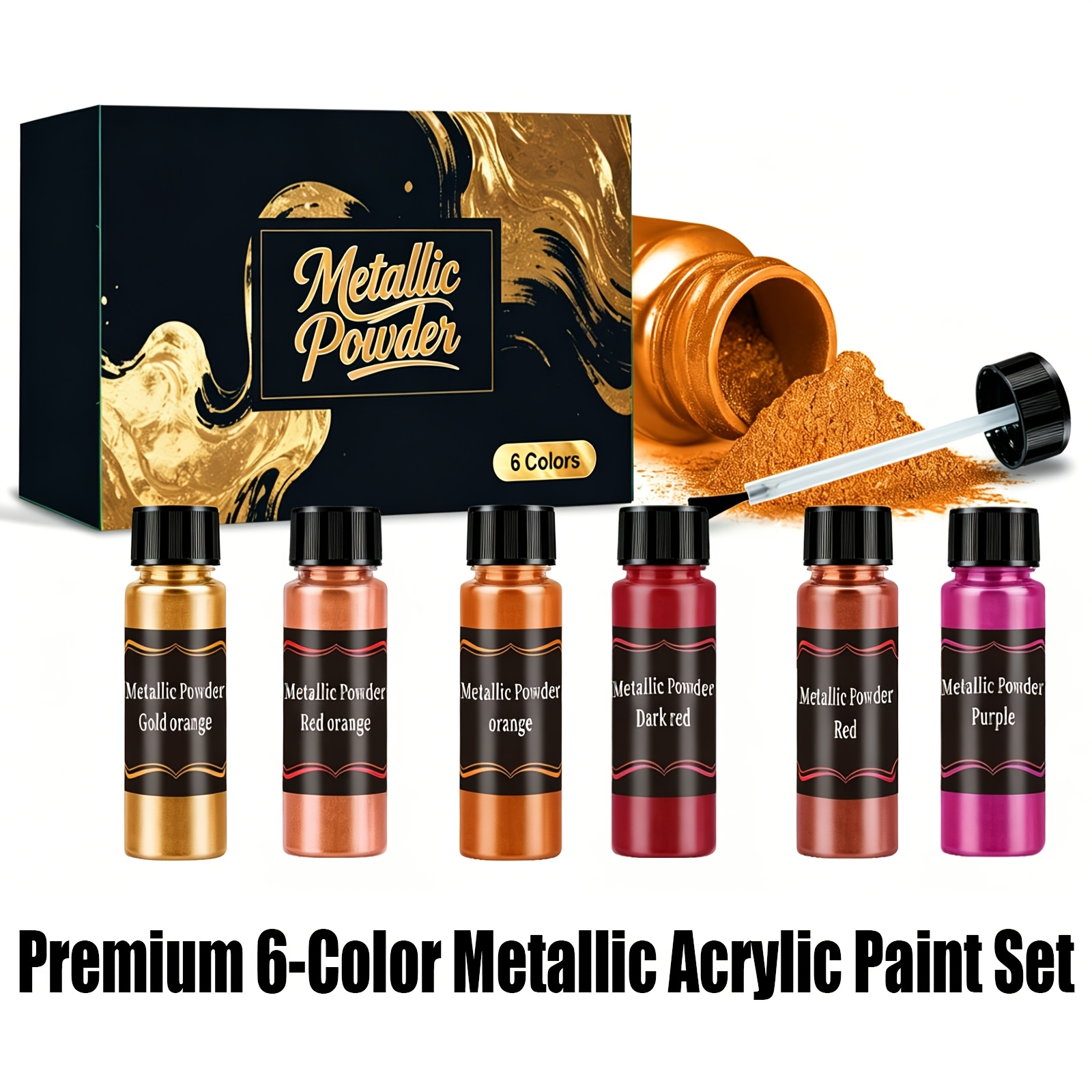 Image of [professional Art ]high-end 6-color Metallic Acrylic Paint Set With Brush Included - Portable For Artists And Beginners, High-concentration , Craft & Decorative Painting Tool Kit