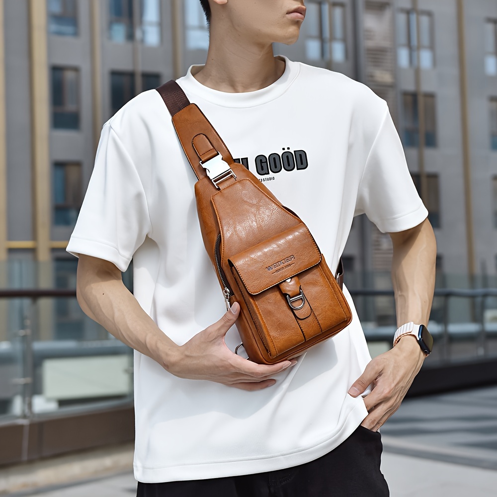 vintage pu leather crossbody bag for men retro style large capacity multiple compartments waterproof details 0