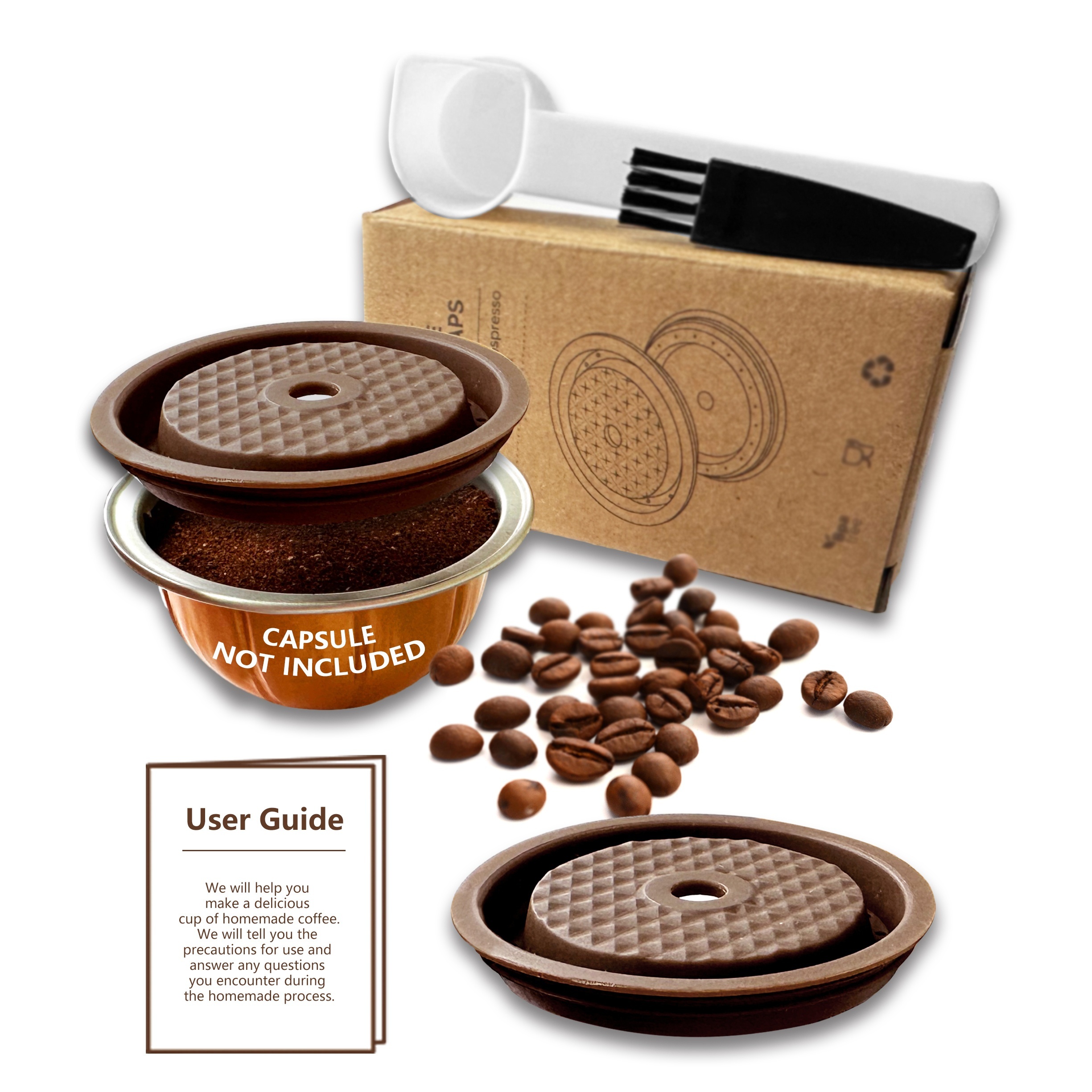 

1/2pcs, Reusable Coffee Capsule Lids Work With Nespresso Pods Vertuo,food Grade Silicon Caps Used For Every Sizes Of Reusable Nespresso Vertuo Pod Refillable Vertuo Capsule With Scoop And Brush