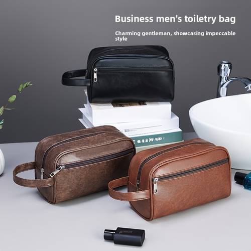 imagen del artículo neceser de pu para hombre, bolsa de almacenamiento portátil, bolsa de viaje de gran capacidad, neceser de maquillaje de , clutch para hombre, bolso tote